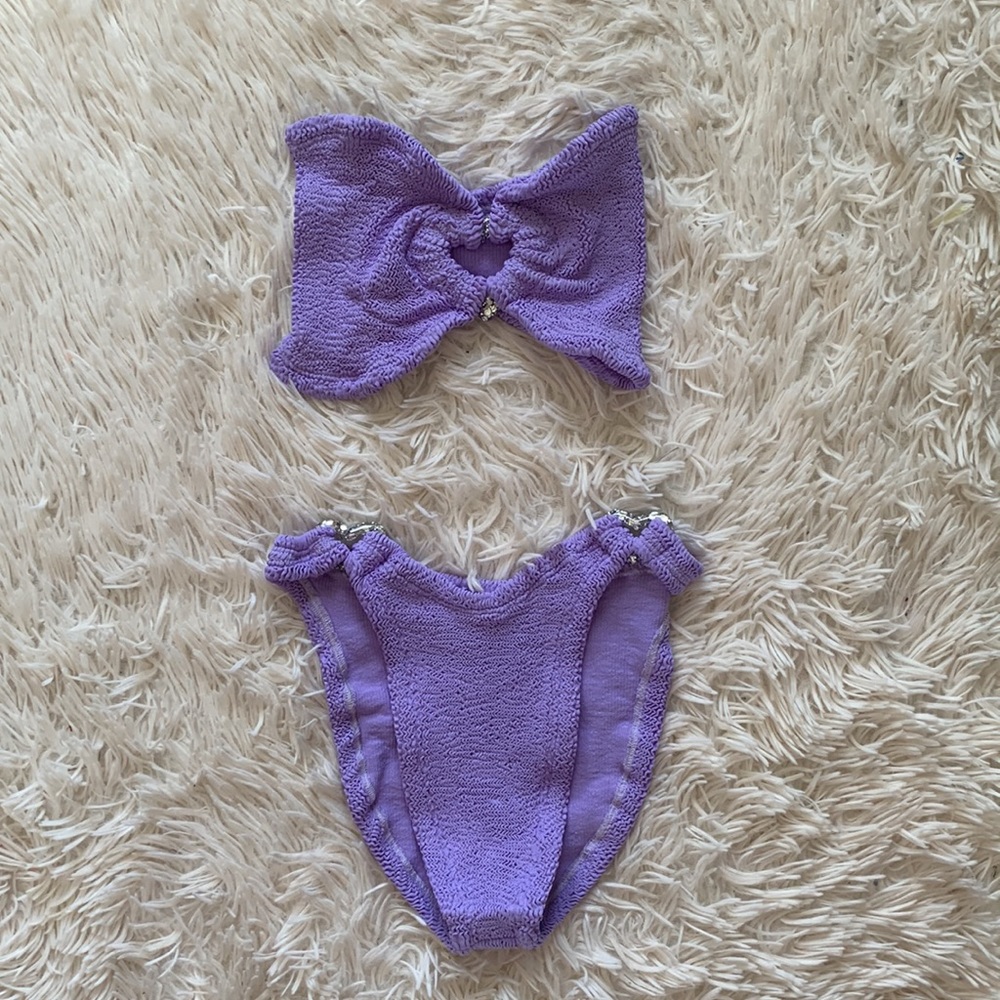 NWT Hunza g nicole embellished crinkle bikini in lilac - Picture 4 of 8